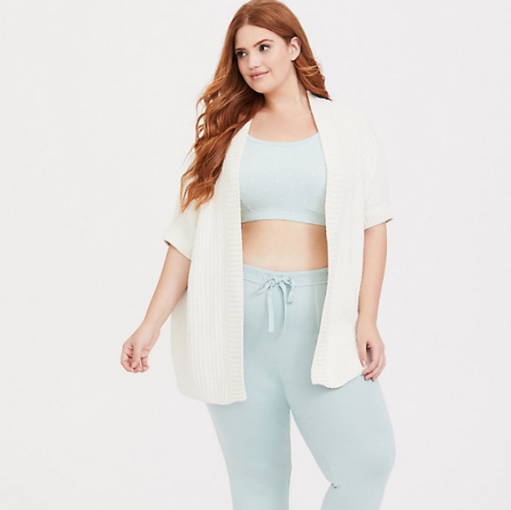 Torrid cream silver lurex plushy cocoon top 00